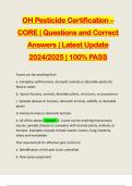 OH Pesticide Certification – CORE | Questions and Correct Answers | Latest Update 2024/2025 | 100% PASS