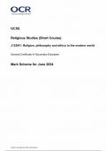 OCR GCSE Religious Studies MARK SCHEME(JI25/01:Religion, philosophy and ethics in the modern world)June 2024