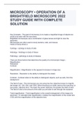 MICROSCOPY • OPERATION OF A BRIGHTFIELD MICROSCOPE 2022 STUDY GUIDE WITH COMPLETE SOLUTION