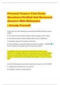 Personal Finance Final Exam  Questions>Verified And Reviewed  Answers With Rationales   | Already Passed!! 