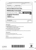 2024 EDEXCEL A-LEVEL ENGLISH LITERATURE PAPER 2 INCLUDING MARK SCHEME