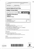 2024 EDEXCEL A-LEVEL ENGLISH LITERATURE PAPER 3 INCLUDING MARK SCHEME