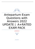 Antepartum Exam Questions with Answers 2022 UPDATE |  A+RATED EXAM PACK