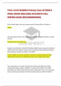 FINAL EXAM:NU665A Primary Care of Child II FINAL EXAM 2024.2025 ACCURATE FALL  SPRING EXAM (RECOMMENDED)