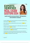 South Carolina Insurance Exam/ 108 Questions with Definitive Solutions.  