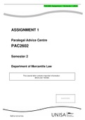 ASSIGNMENT 1 Paralegal Advice Centre PAC2602 Semester 2 Department of Mercantile Law