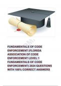 FUNDAMENTALS OF CODE ENFORCEMENT (FLORIDA ASSOCIATION OF CODE ENFORCEMENT LEVEL 1 FUNDAMENTALS OF CODE ENFORCEMENT) 2024 QUESTIONS WITH 100% CORRECT ANSWERS