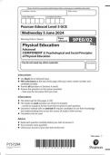 Pearson Edexcel Level 3 GCE Advanced Physical Education paper 2 June 2024 Question paper(9pe0-02)