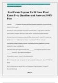 Real Estate Express PA 30 Hour Final Exam Prep Questions and Answers |100% Pass