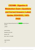 CSOWM - Digestion & Metabolism Exam | Questions and Correct Answers | Latest Update 2024/2025 | 100% PASS