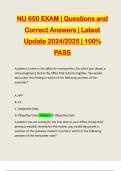 NU 650 EXAM | Questions and Correct Answers | Latest Update 2024/2025 | 100% PASS