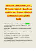 American Government, SBU, Dr Kwasi, Exam 7 | Questions and Correct Answers | Latest Update 2024/2025 | 100% PASS