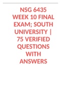 NSG 6435 WEEK 10 FINAL EXAM; SOUTH UNIVERSITY | 75 VERIFIED QUESTIONS WITH ANSWERS