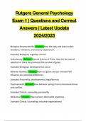 Rutgers General Psychology Exam 1 | Questions and Correct Answers | Latest Update 2024/2025