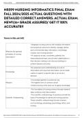 NR599 NURSING INFORMATICS FINAL EXAM FALL 2024/2025 ACTUAL QUESTIONS WITH DETAILED CORRECT ANSWERS. ACTUAL EXAM. NEW!!/A+ GRADE ASSURED/ GET IT 100% ACCURATE!!