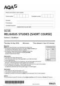 AQA GCSE RELIGIOUS STUDIES (SHORT COURSE) Section 1 Buddhism question paper 2024 june 8061/1