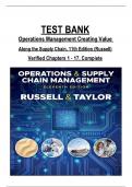 TEST BANK -Operations Management Creating Value Along the Supply Chain, 11th Edition (Russell) All Chapters 1 to 17 complete Verified editon ISBN:9781119905653