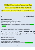 OSHA 30 Construction Test Answer Key MANAGING SAFETY AND HEALTH Questions 2022/2023 | Consisting Of Questions With Verified Answers From Experts