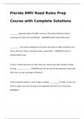 Florida DMV Road Rules Prep Course with Complete Solutions