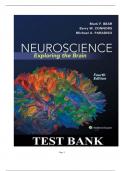 TEST BANK For NEUROSCIENCE Exploring the Brain (2015, WOLTERS KLUWER) MARK F. BEAR, BARRY W. CONNORS, MICHAEL A. PARADISO  |Complete Solution |Guide A+.