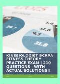 KINESIOLOGIST BCRPA FITNESS THEORY PRACTICE EXAM | 210 QUESTIONS | WITH ACTUAL SOLUTIONS!!