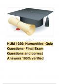 HUM 1020: Humanities- Quiz Questions- Final Exam Questions and correct Answers 100% verified 