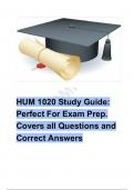 HUM 1020 Study Guide: Perfect For Exam Prep. Covers all Questions and Correct Answers