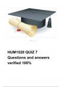 HUM1020 QUIZ 7 Questions and answers verified 100%