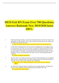 HESI Exit RN Exam Over 700 Questions, Answers Rationale New 2019/2020 latest 100%.