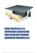 HUM 1020 Exam 1-3: APPROVED QUESTIONS AND ALREADY PASSED ANSWERS GRADED A+!!