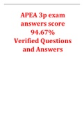 APEA 3p exam answers score 94.67% Verified Questions and Answers.