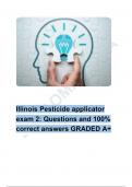 Illinois Pesticide applicator exam 2: Questions and 100% correct answers GRADED A+