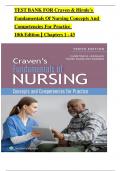 Craven & Hirnle's  Fundamentals Of Nursing Concepts And  Competencies For Practice Test Bank{10th Edition 2024} ALL CHAPTERS | LATEST EDITION