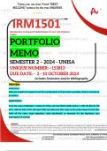 IRM1501 PORTFOLIO MEMO - OCT./NOV.  2024 - SEMESTER 2 - UNISA - DUE DATE :- 10 OCTOBER 2024 - UNIQUE NUMBER:- 153813 - (DETAILED ANSWERS WITH FOOTNOTES AND BIBLIOGRAPHY - DISTINCTION GUARANTEED!) 