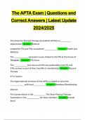 The APTA Exam | Questions and Correct Answers | Latest Update 2024/2025