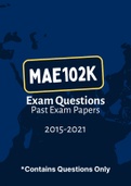 MAE102K - Exam Questions PACK (2015-2021) 