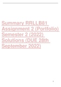 Summary RRLLB81 Assignment 2 (Portfolio) Semester 2 (2022) Solutions (DUE 28th September 2022)