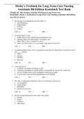 Complete Test Bank Mosby’s Textbook for Long-Term Care Nursing Assistants 8th Edition Kostelnick  Questions & Answers with rationales (Chapter 1-46)