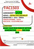 FAC1503 ASSIGNMENT 9 QUIZ MEMO - SEMESTER 2 - 2024 - UNISA - DUE : 31 OCTOBER 2024 - UNIQUE NUMBER:-  523136 (DISTINCTION GUARANTEED) + INCLUDES 200-500 PAGE MCQ BOOKLET 