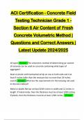 ACI Certification - Concrete Field Testing Technician Grade 1 - Section 6 Air Content of Fresh Concrete Volumetric Method | Questions and Correct Answers | Latest Update 2024/2025