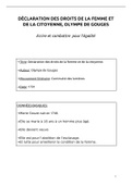 FICHE BAC - DÉCLARATION DES DROITS DE LA FEMME ET DE LA CITOYENNE