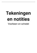 Tekeningen en notities van het voorbeen en de schedel