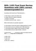 BIOL 1105 Final Exam Review Questions with 100- correct answers(graded A+)