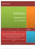 DTM2601 Assessment 5    DUE   10 October 2024       QUESTION 1  1.1 Kotler emphasises that hospitality products are represented at three levels, consisting of the core product, the tangible product and the augmented product, which make up the experience e