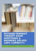 PSY560B FEMINIST THERAPY EXAM QUESTIONS & ANSWERS SOLVED 100% CORRECT!!