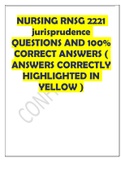 NURSING RNSG 2221 jurisprudence QUESTIONS AND 100% CORRECT ANSWERS ( ANSWERS CORRECTLY HIGHLIGHTED IN YELLOW ) 