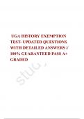  UGA HISTORY EXEMPTION TEST- UPDATED QUESTIONS WITH DETAILED ANSWERS // 100% GUARANTEED PASS A+ GRADED 