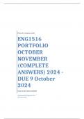 ENG1516 PORTFOLIO OCTOBER NOVEMBER (COMPLETE ANSWERS) 2024 - DUE 9 October 2024; 100% TRUSTED Complete, trusted solutions and explanationsEnsure your success with us.. 