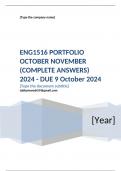 ENG1516 PORTFOLIO OCTOBER NOVEMBER (COMPLETE ANSWERS) 2024 - DUE 9 October 2024; 100% TRUSTED Complete, trusted solutions and explanationsEnsure your success with us.. 