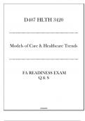 (D407) HLTH 3420 FA Readiness Exam 2024 (Models of Care & Healthcare Trends)